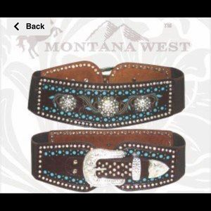 Montana West Rhstn Wide Brown Stretch Belt SzSmall
